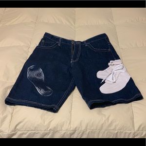 Raw Blue Denim Jean Shorts “Nike AF1” Size 34 New